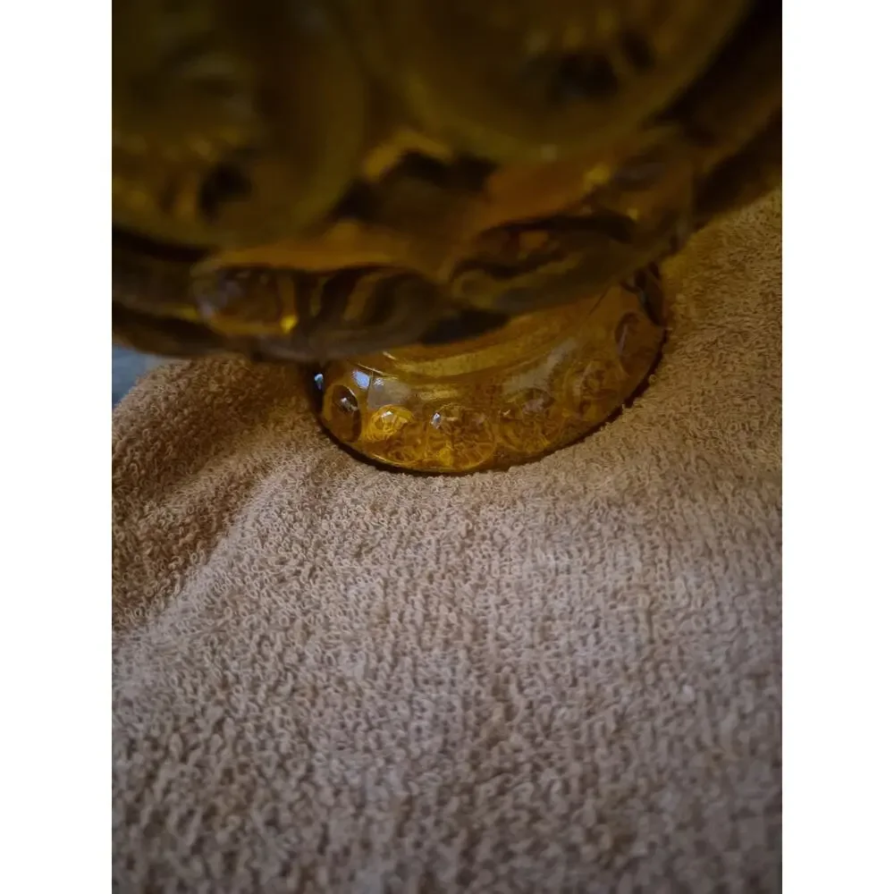 Vintage LE Smith amber Glass Pedesal Candy Dish With Moon And Stars Pattern